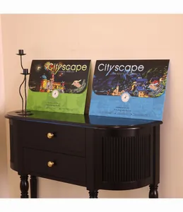 A3 Cityscape scratch painting kits displayed on a vintage cabinet for creative home DIY.