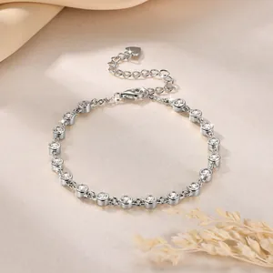 Close-up detail showing the bezel-set 5A cubic zirconia on silver bracelet