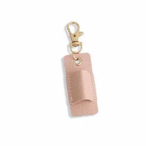 Portabolígrafos portátil de cuero PU rosa con llavero para plumas y bolígrafos.