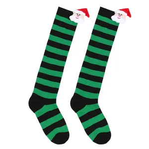 Children's over-the-knee Christmas socks with 3D Santa Claus plush doll attachment