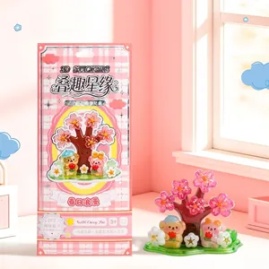 Handgefertigtes DIY 3D geprägtes Cartoon-Aufkleber-Set mit Kirschbaum und Tierfiguren