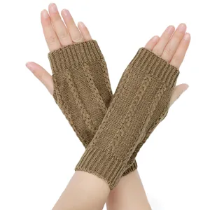 Warme Winter Strickhandschuhe fingerlos mit Zopfmuster für Smartphone Nutzung