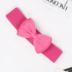 Close-up detail of hot pink elastic belt with large decorative chiffon bow