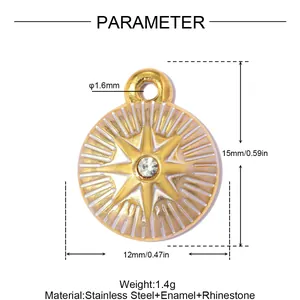 Detailed dimensions of stainless steel star pendant with enamel and rhinestone