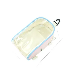 Transparente PVC-Tasche für Plüschpuppen in Pink und Blau mit einem Karabinerhaken