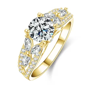 Bague de luxe en moissanite de 1 ct plaquée or 14 carats pour femme