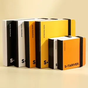 Portable square sketchbook collection featuring PU leather covers and black elastic straps