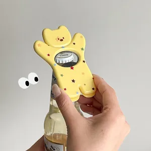 Cute yellow bear shaped magnetic bottle opener fridge magnet for beer bottles and kitchen