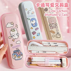 Large Capacity Cartoon Animal Pencil Case Flannel Stationery Bag Cute Rabbit Bear Print Organizer Box For School Students Boys Girls