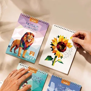 Children DIY Mosaic Sticker Book Paper Geometric Puzzle Animal Flower Pattern Educational Concentration Toy For Kids Gift