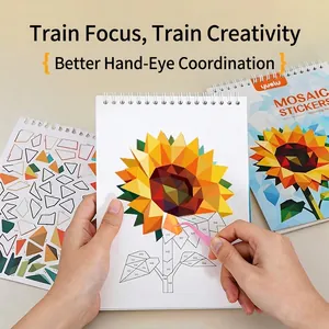 Children's DIY sunflower mosaic sticker book with numbered template and pink tweezers