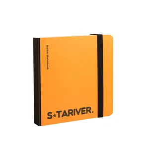 Premium orange portable square marker sketchbook with PU leather cover and black elastic band