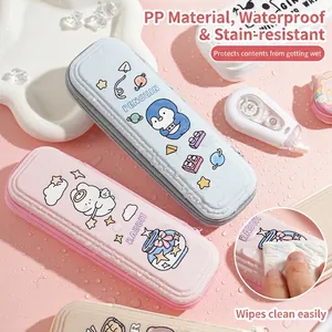 Cute waterproof cartoon pencil case with rabbit and penguin patterns for school students.