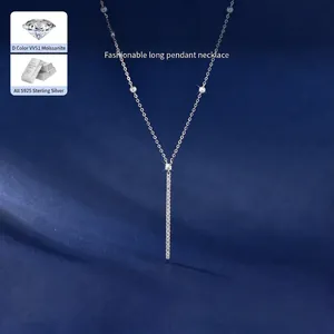 925 Sterling Zilver Moissaniet Y Vorm Lariat Halsketting Voor Dames D Kleur Kwastje Verticale Lange Staaf Hanger Fijne Sieraden