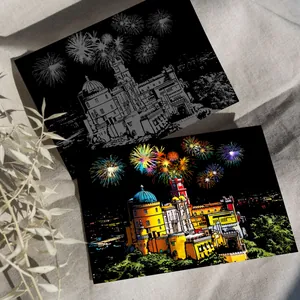 Pena Palace cityscape scratch art kit with colorful DIY fireworks display for adults