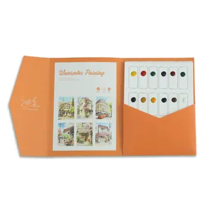 Portable watercolor painting book with 12 built-in solid pigments for creative DIY