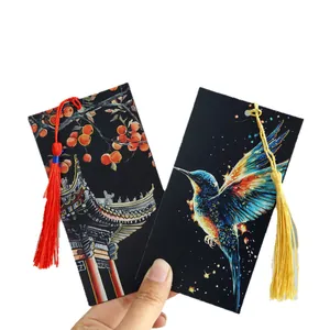 Kreatives Scratch-Art-Lesezeichen-Set mit traditioneller Pagode und buntem Kolibri