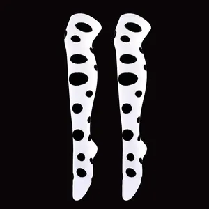 White over-the-knee socks with black polka dot Dalmatian cow print pattern for cosplay