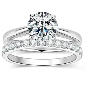 Parure de mariage en moissanite 2 carats avec bagues empilables et serti à 4 griffes