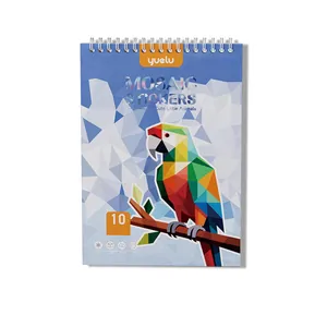 Children's DIY animal mosaic sticker book featuring a colorful geometric parrot design