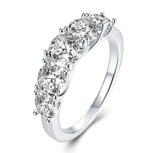 S925 Sterling Silver Moissanite Five-Diamond Row Ring For Women Fashion Wedding Party Jewelry With GRA Certificate