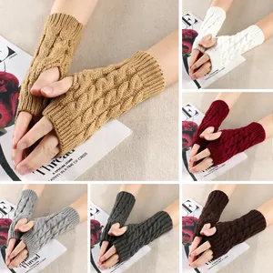 Cozy winter cable knit fingerless gloves acrylic hand warmers in multiple color options