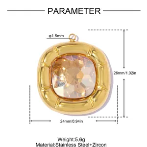 Technical specifications for stainless steel square pendant with faceted zircon