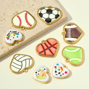 Assorted heart-shaped sports pendants featuring soccer, basketball and tennis designs