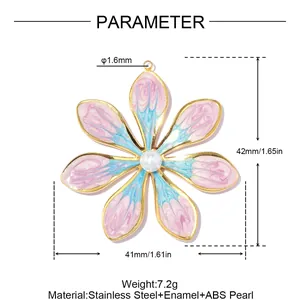Detail view of large enamel flower pendant showing dimensions 42mm by 41mm