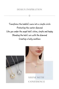 Detail view of minimalist silver and gold bubble pendant necklaces with moissanite stone
