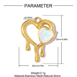 Dimensions détaillées pour le pendentif cœur fondant en acier inoxydable.