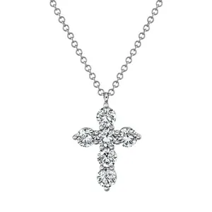 Luxury Copper Moissanite Cross Pendant Necklace For Women Fashion Gold Silver Plated Clavicle Chain Daily Commute Jewelry Gift