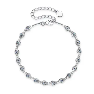 Elegant bubble style silver bracelet with 5A cubic zirconia stones and heart charm