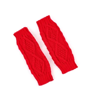 Gants tricotés sans doigts rouges avec motif losange et manchons en laine pour l'hiver