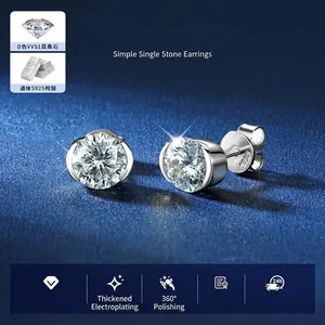S925 Sterlingsilber Moissanit Ohrstecker D Farbe VVS1 Rundschliff GRA Labor Diamant Geometrische Ohrringe Für Damen Herren Schmuck