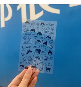 Transparent PVC cartoon sticker sheet with cute hand-drawn illustrations for scrapbooking