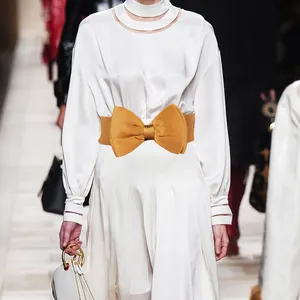 Elegant yellow oversized bow elastic waist belt for women's dress decoration
