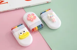 Portable 6-color rainbow face paint kits with cute 3D duck and bunny charms for Halloween