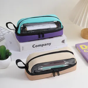 Minimalist Oxford cloth pencil cases with transparent window for stationery organization