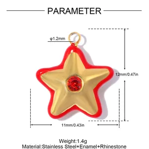 Detailed size and material parameters for the red star enamel pendant with rhinestone