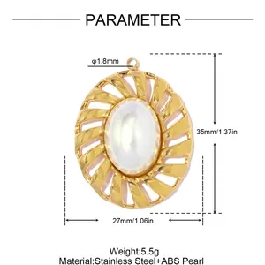 Detailed dimensions of round stainless steel pendant with ABS pearl inlay