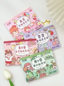 Macro view of four colorful cartoon sticker books for scrapbooking and decoration