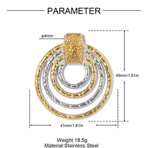 Detailed technical diagram of multi-layer stainless steel ring pendant with weight and dimensions