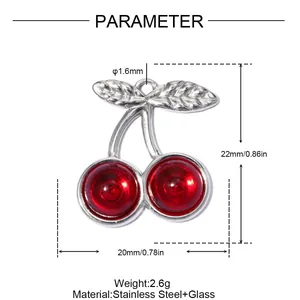 3D cherry pendant dimensions: 22mm x 20mm, made of stainless steel and red glass