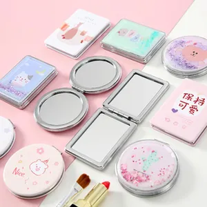 Collection of cute cartoon folding portable makeup mirrors with round and rectangular designs