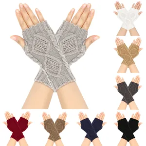 Gants tricotés sans doigts à torsades pour automne et hiver en plusieurs couleurs