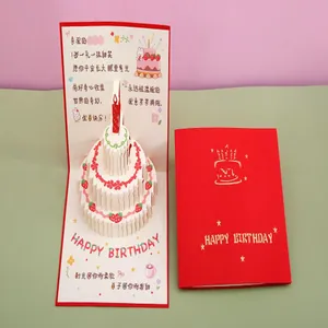 Detailed view of a 3D pop-up birthday card with an exquisite paper cake design.