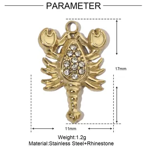 Dimensions et poids détaillés pour pendentif homard doré avec strass étincelants