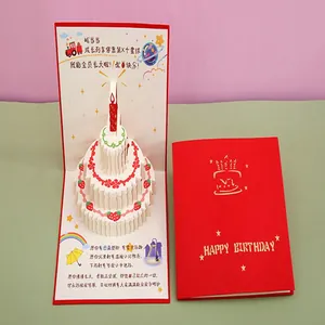 Close-up of the intricate 3D pop-up cake detail in a red birthday card