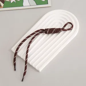 Minimalist brown and white braided nylon phone lanyard with anti-lost loop for bags and keys